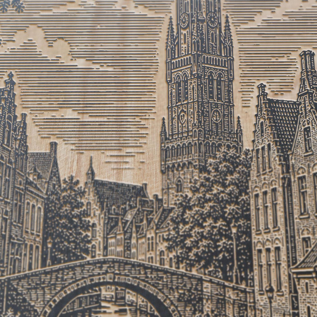 Bruges Canal Engraved Birch Art Panel