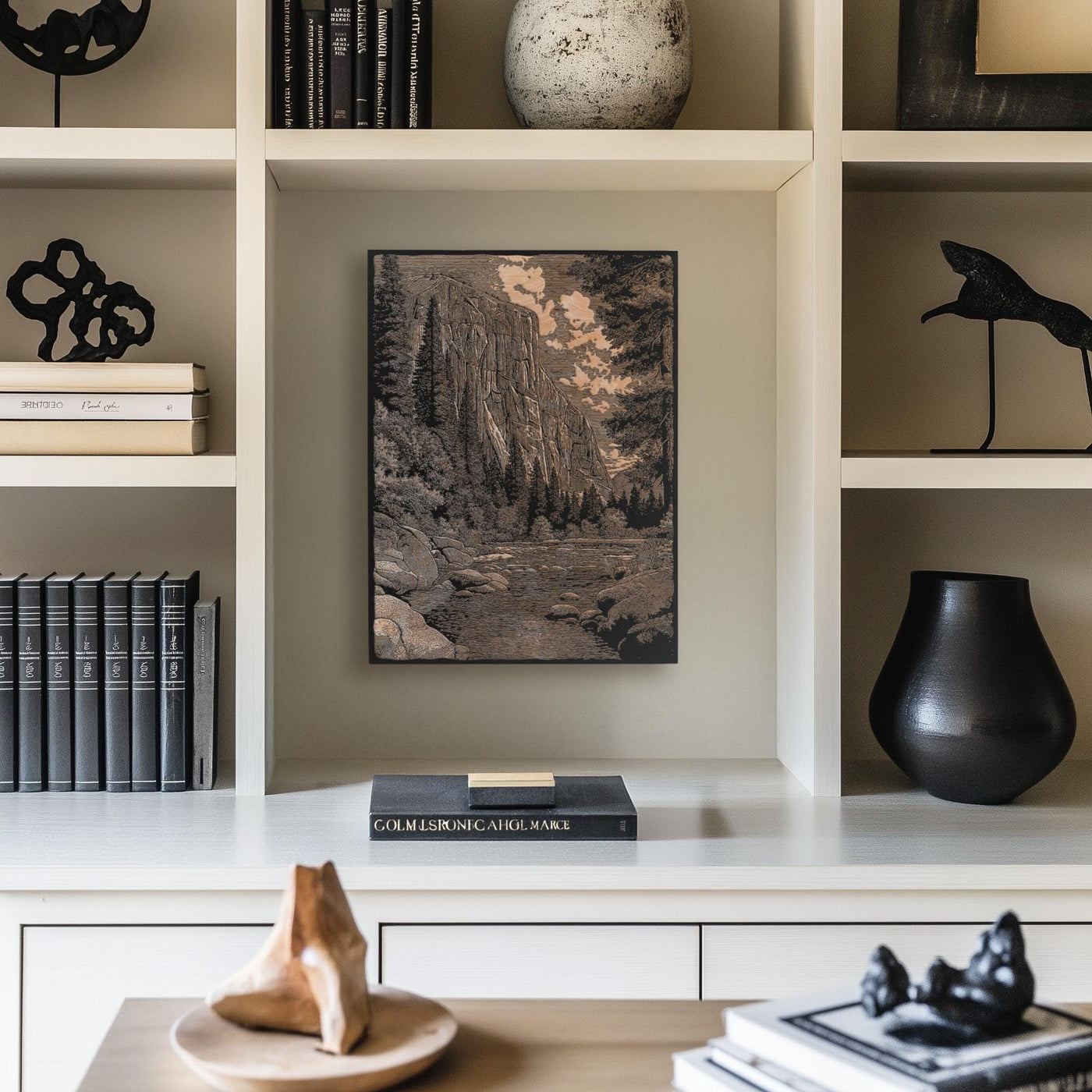 El Capitan Yosemite Scene Engraved Illustration