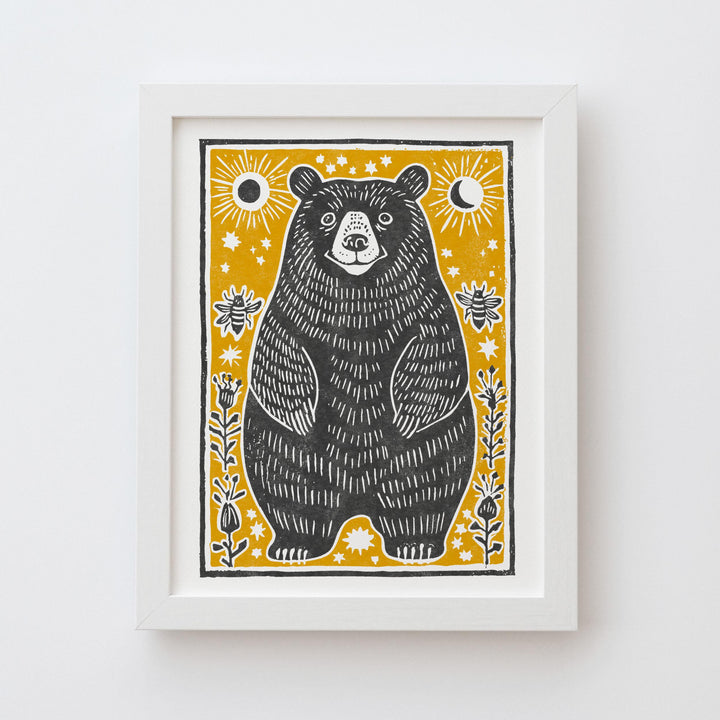 Bear &amp; Bees Linocut Print
