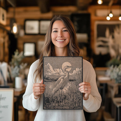 Blue Heron in Marsh Engraved Illustration