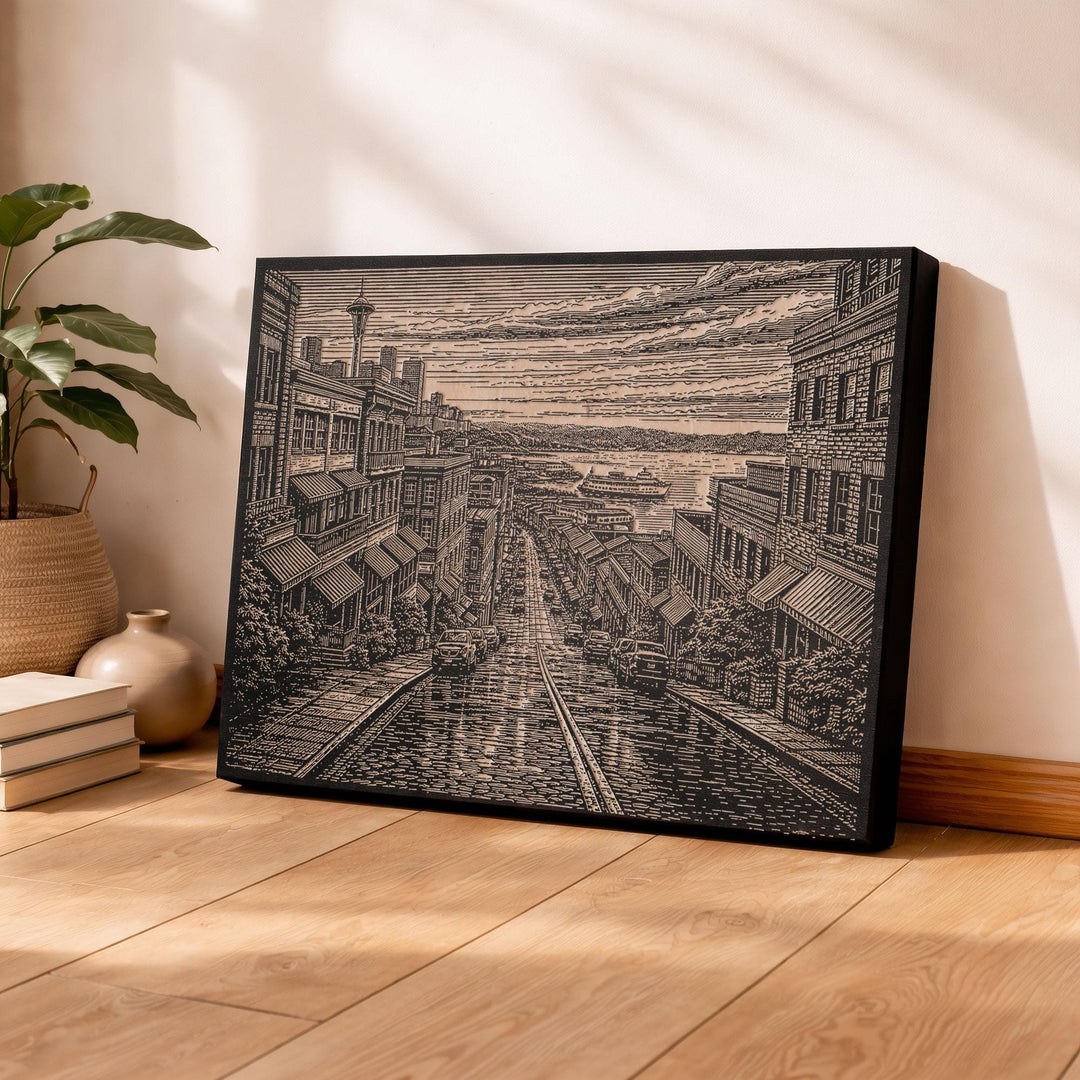 Seattle Market Hill Engraved Birch Art Panel