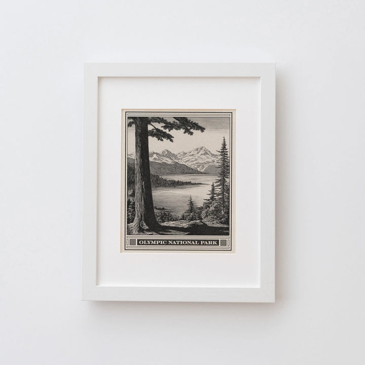 Olympic National Park Lithograph Style Print - Vintage Lake Crescent Washington archival matte fine art print. Wilderness gift for hikers.