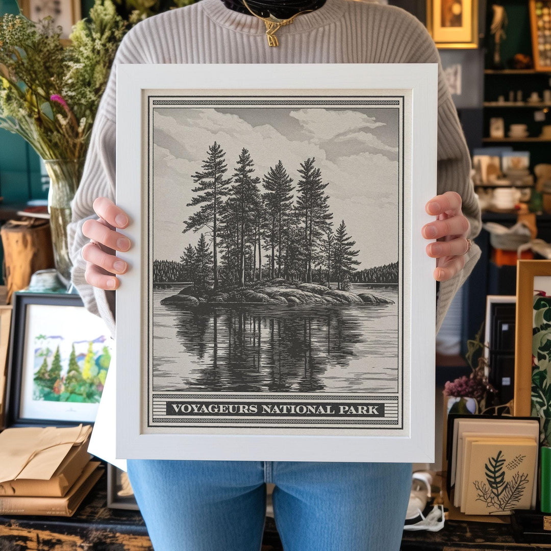 Voyageurs National Park Lithograph Style Print - Vintage Minnesota archival matte fine art print Gift. Rainy, Kabetogama &amp; Namakan lakes