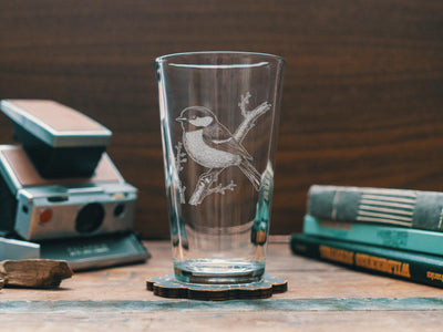 Chickadee Glasses | Birding Personalized Whiskey, Wine & Beer Glassware, Nature Inspired Drinkware, Maine Bird Wildlife Decor, Birder Gift