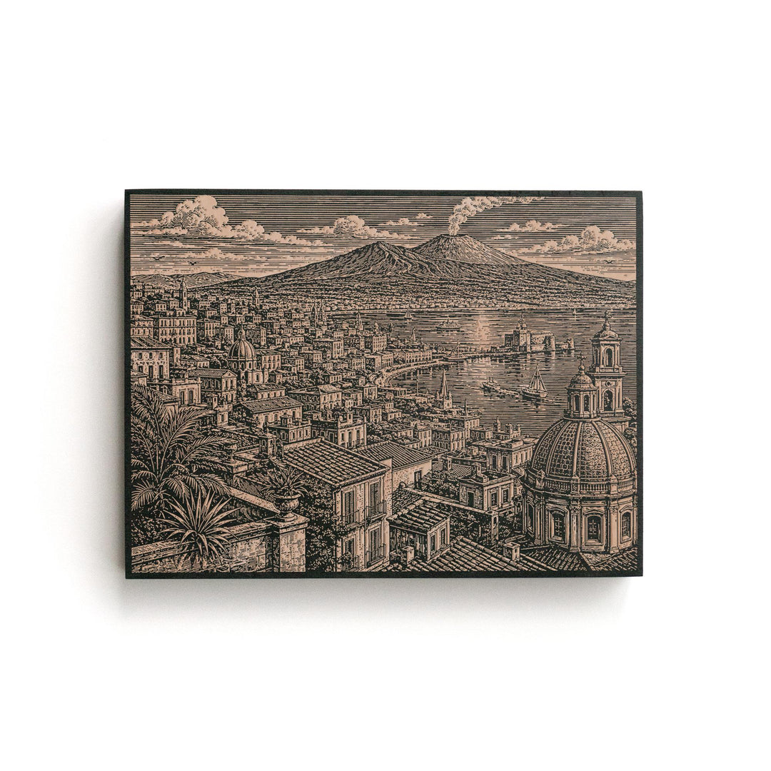 Naples Italy Engraved Birch Art Panel