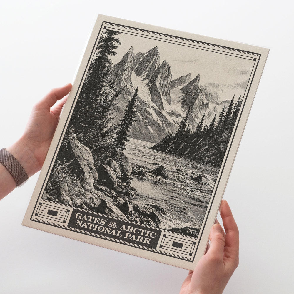 Gates of the Arctic National Park Lithograph Style Print - Vintage Alaska archival matte fine art print Brooks Range Alatna river Hiker Gift