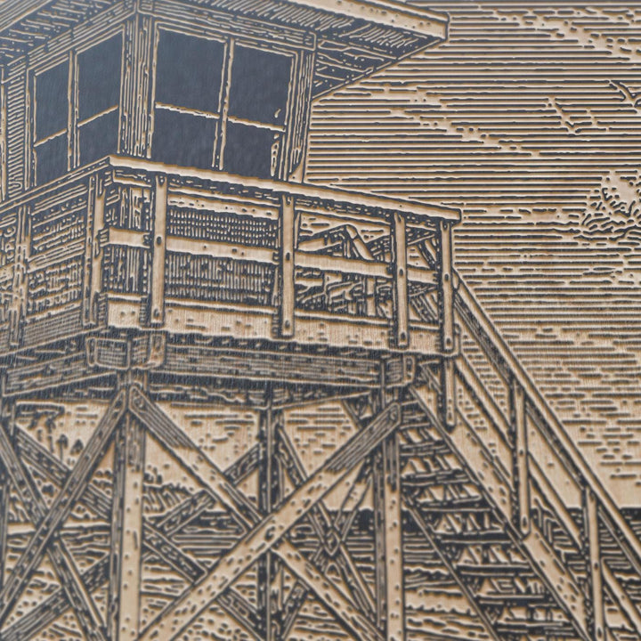 Coastal Lifeguard Tower Engraved Illustration