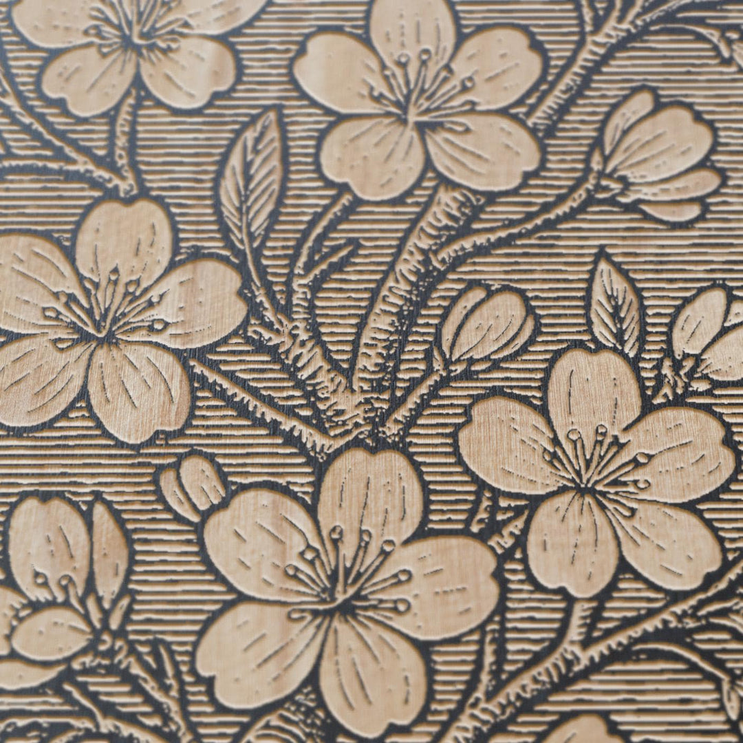 Cherry Blossom Branch Engraved Birch Illustration
