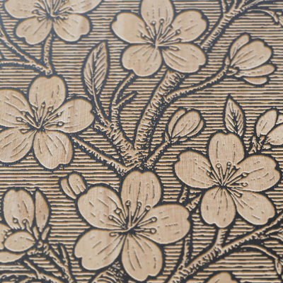 Cherry Blossom Branch Engraved Birch Illustration