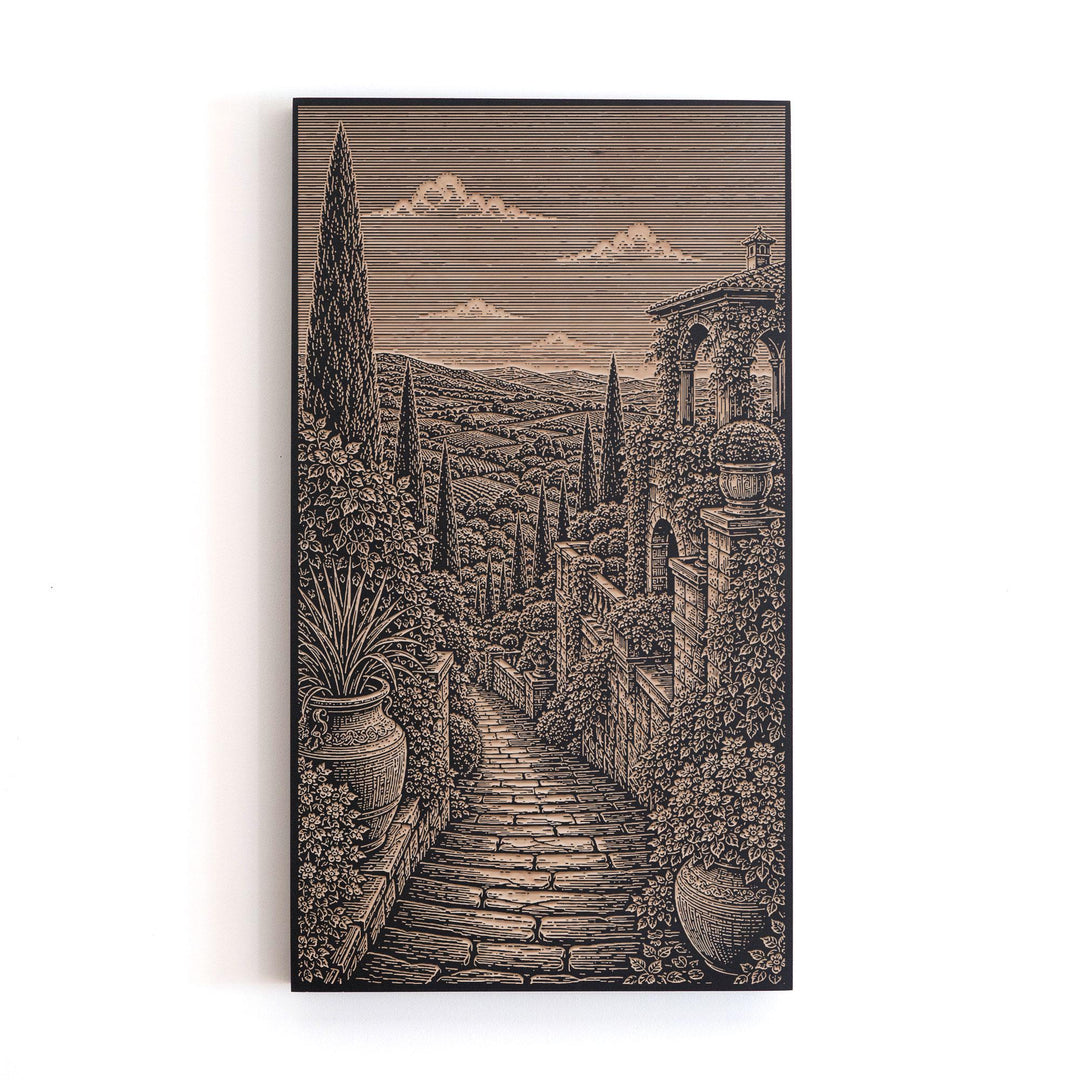 Italian Villa Garden Engraved Birch Art Panel