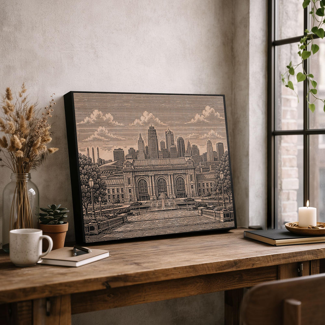 Kansas City Union Station Engraved Birch Art Panel