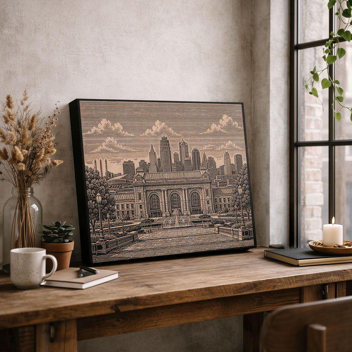 Kansas City Union Station Engraved Birch Art Panel