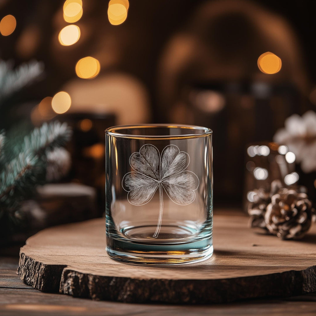 Four Leaf Clover Glasses | 4 Leaf Clover Shamrock Whiskey, Wine & Beer Glassware, Luck of the Irish Gift, St Patrick's Day Lucky Charm Gift