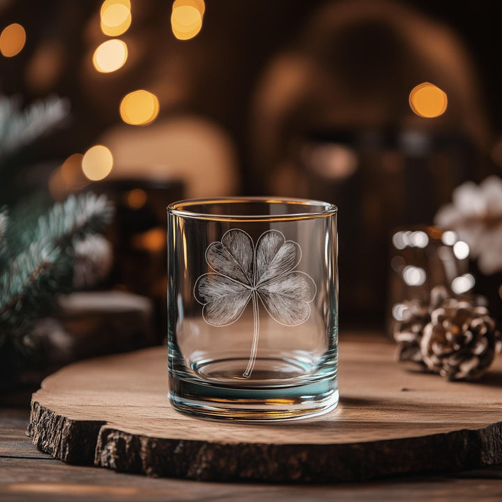 Four Leaf Clover Glasses | 4 Leaf Clover Shamrock Whiskey, Wine &amp; Beer Glassware, Luck of the Irish Gift, St Patrick&amp;