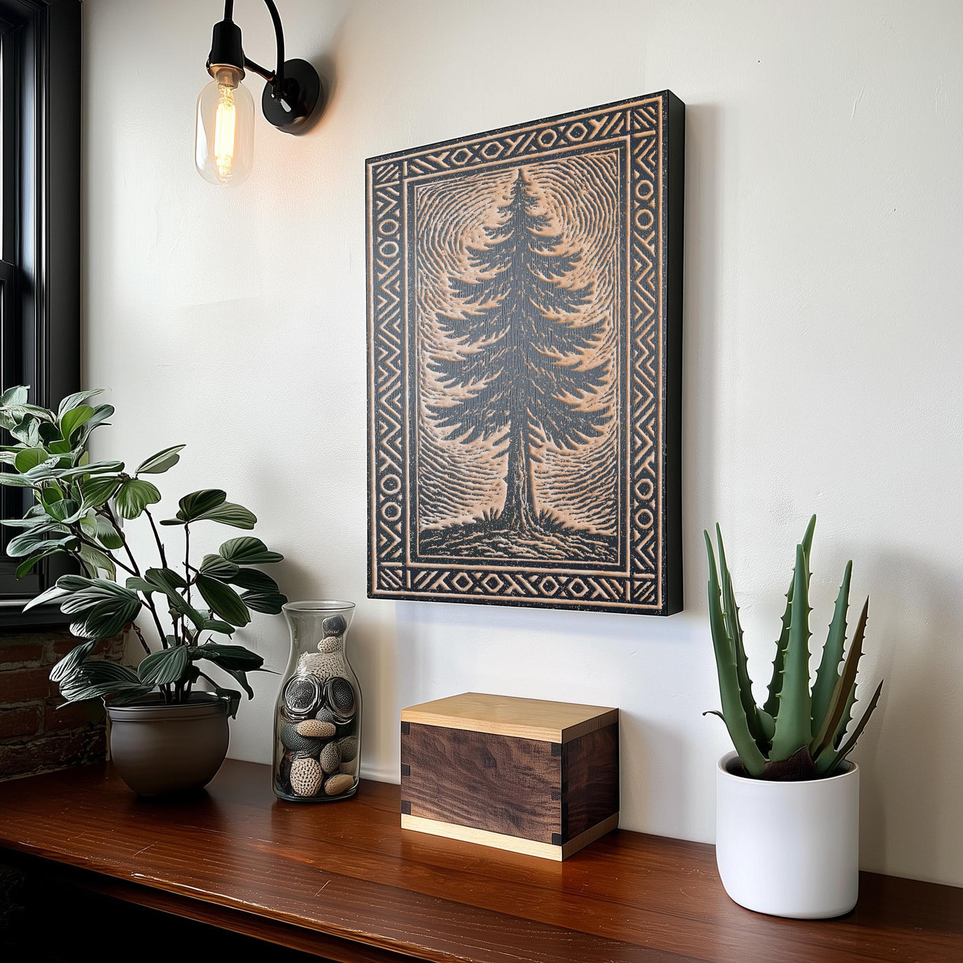 Pine Tree Engraved Birch Illustration