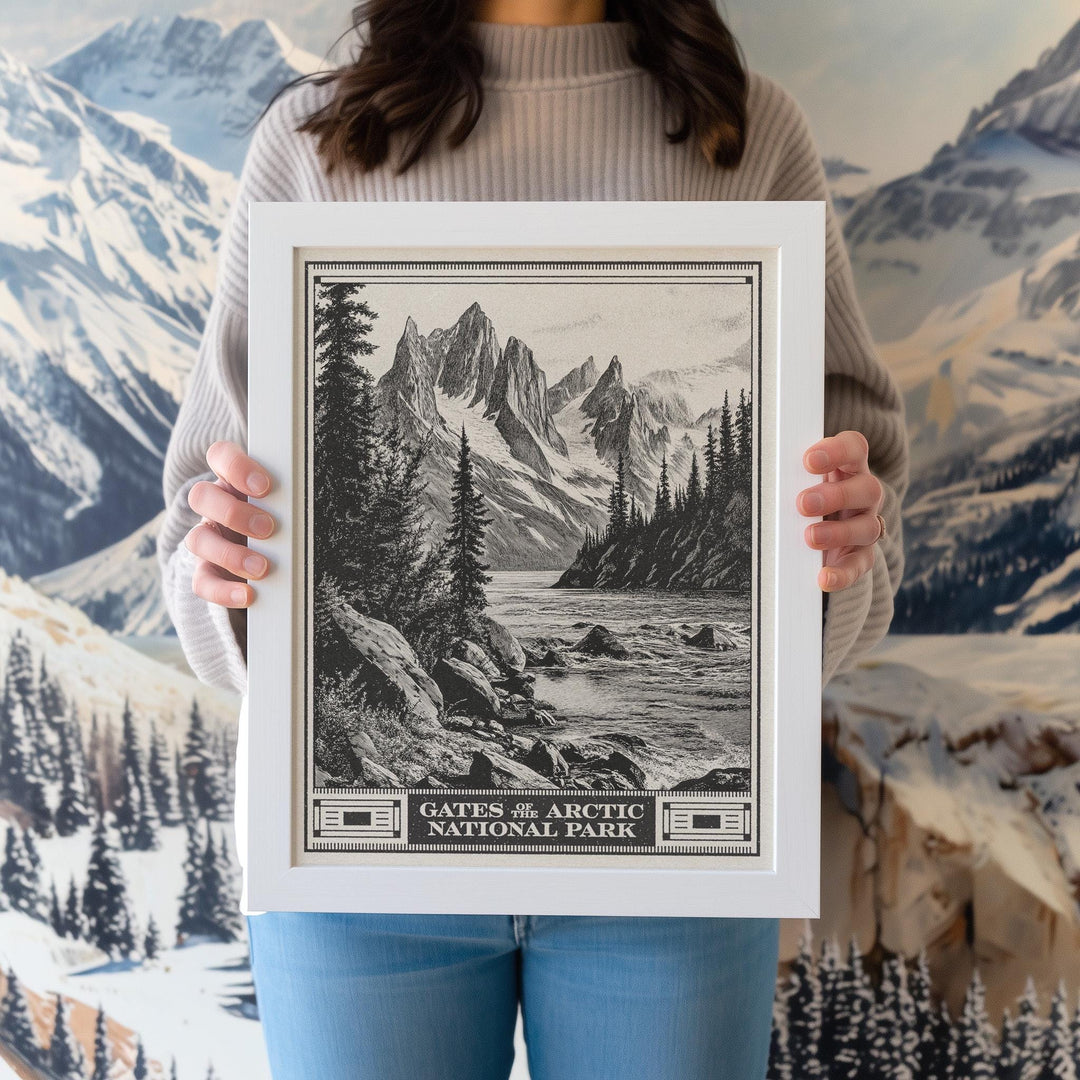 Gates of the Arctic National Park Lithograph Style Print - Vintage Alaska archival matte fine art print Brooks Range Alatna river Hiker Gift