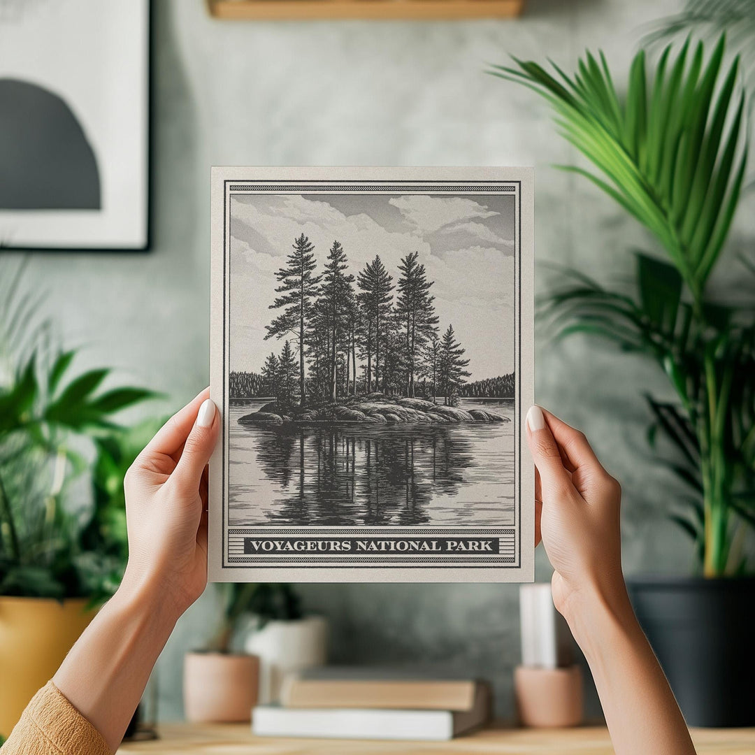 Voyageurs National Park Lithograph Style Print - Vintage Minnesota archival matte fine art print Gift. Rainy, Kabetogama &amp; Namakan lakes