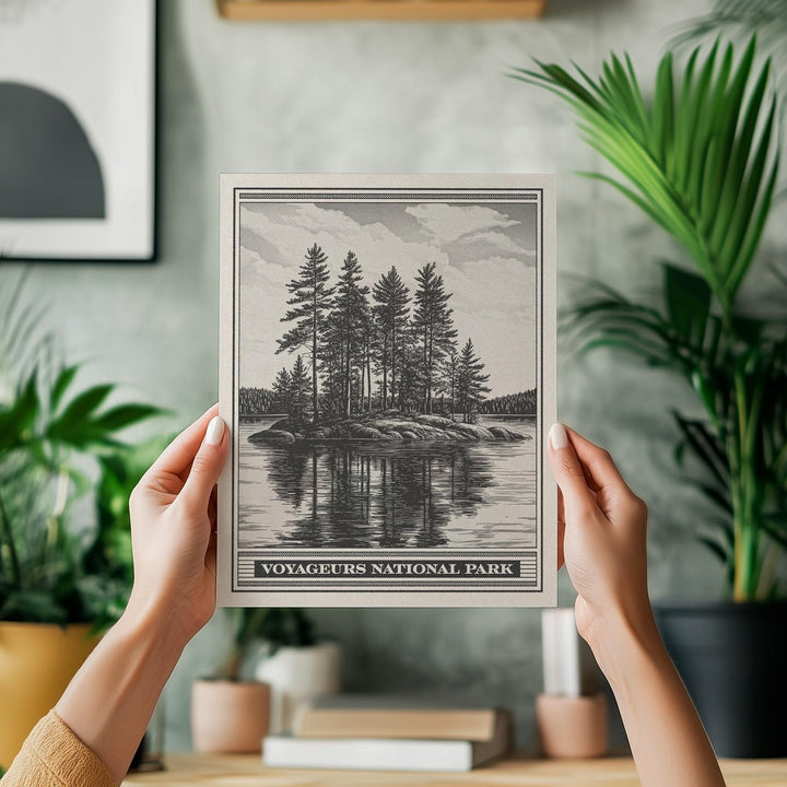 Voyageurs National Park Lithograph Style Print - Vintage Minnesota archival matte fine art print Gift. Rainy, Kabetogama &amp; Namakan lakes