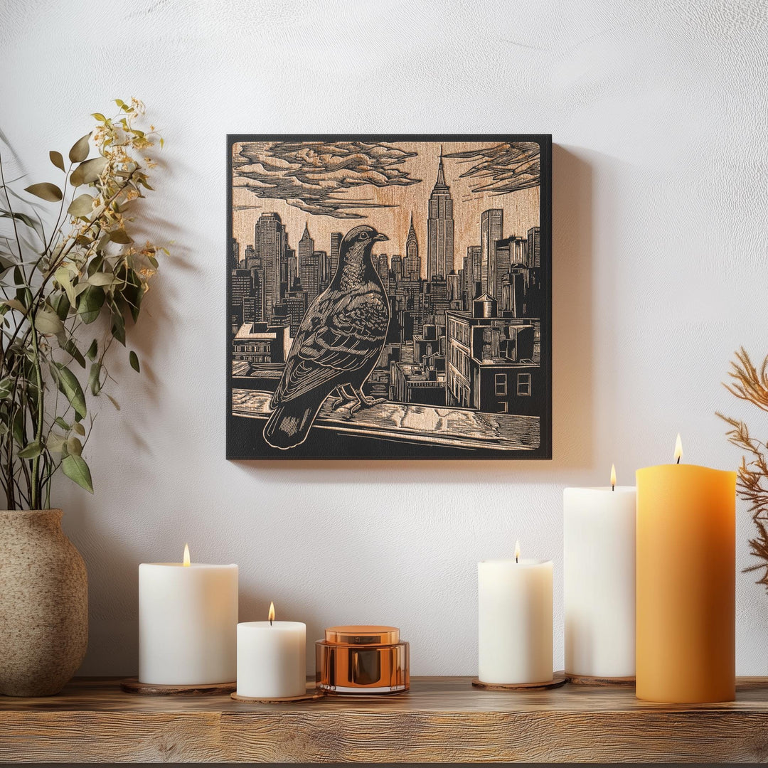 Pigeon in New York City Engraved Illustration