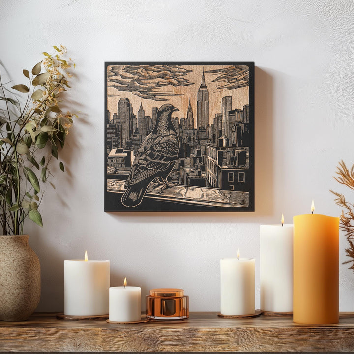 Pigeon in New York City Engraved Illustration