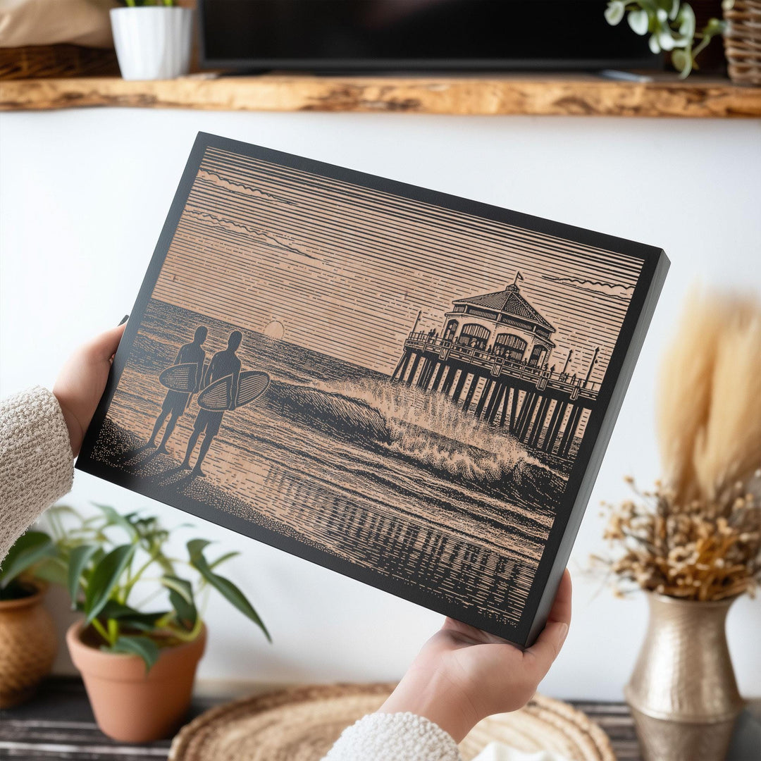 Huntington Beach California Engraved Illustration
