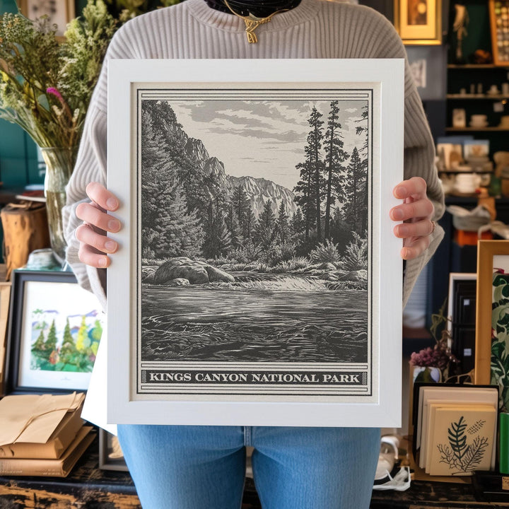 Kings Canyon National Park Lithograph Style Print - Vintage California archival matte fine art print. Sierra Nevada mountains. Travel Gift.