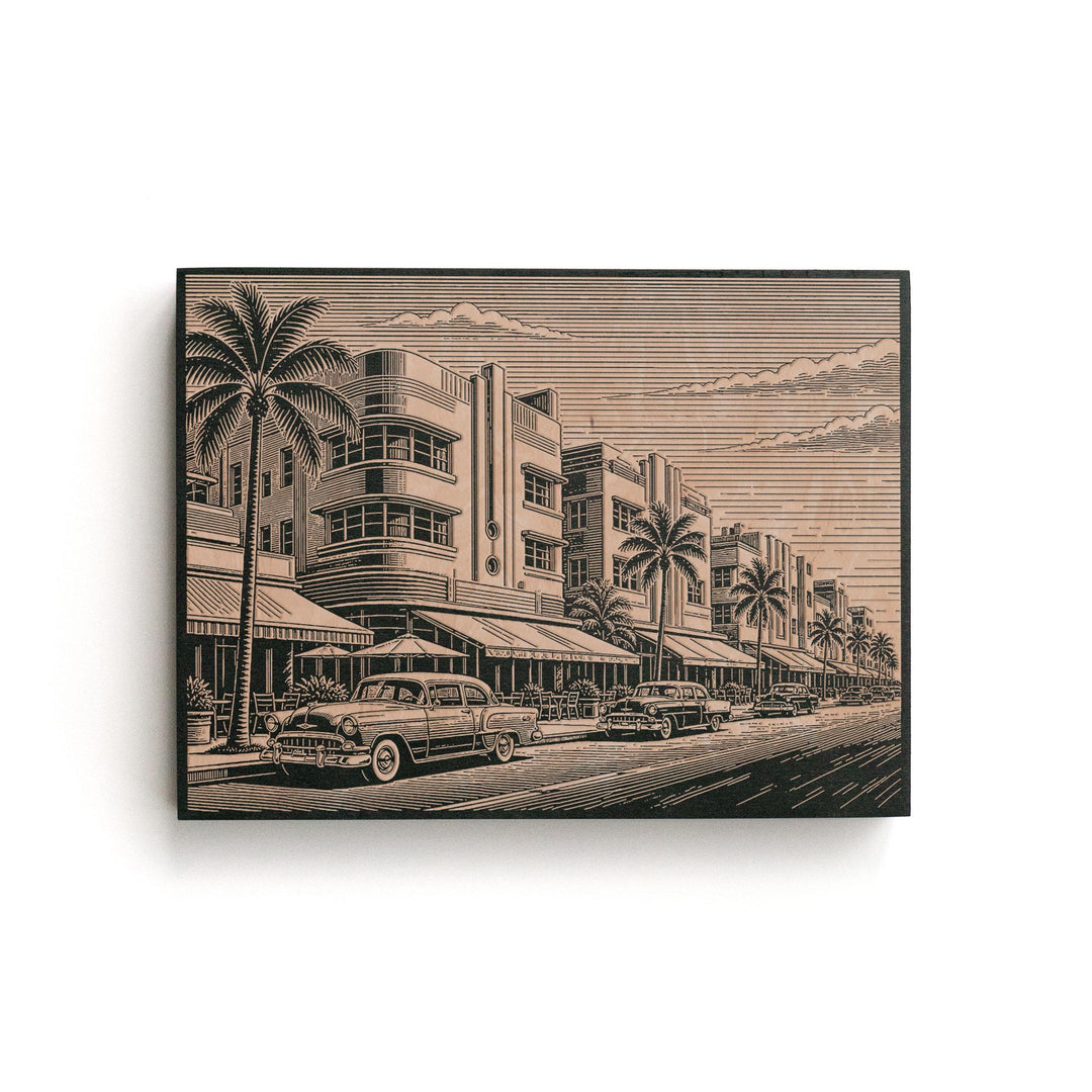 Miami Ocean Drive Engraved Birch Art Panel