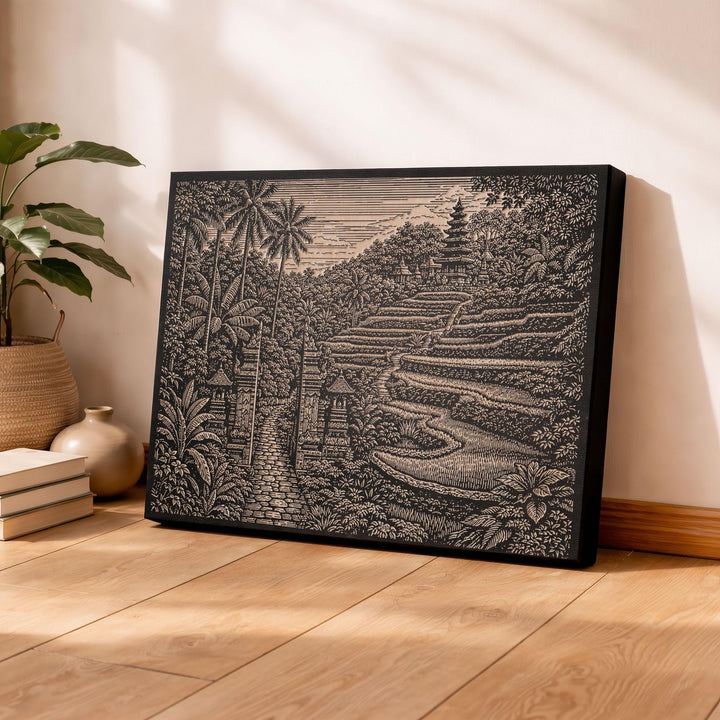 Bali Rice Terrace Engraved Birch Art Panel