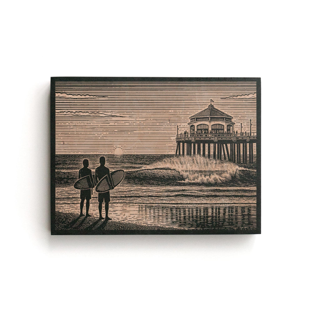 Huntington Beach California Engraved Illustration