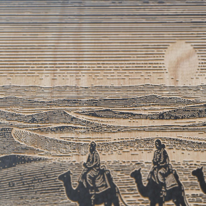 Camels in the Sahara Engraved Birch Art Panel