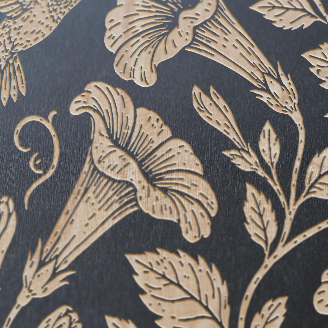 Hummingbird and Trumpet Vine Engraved Birch Art Panel