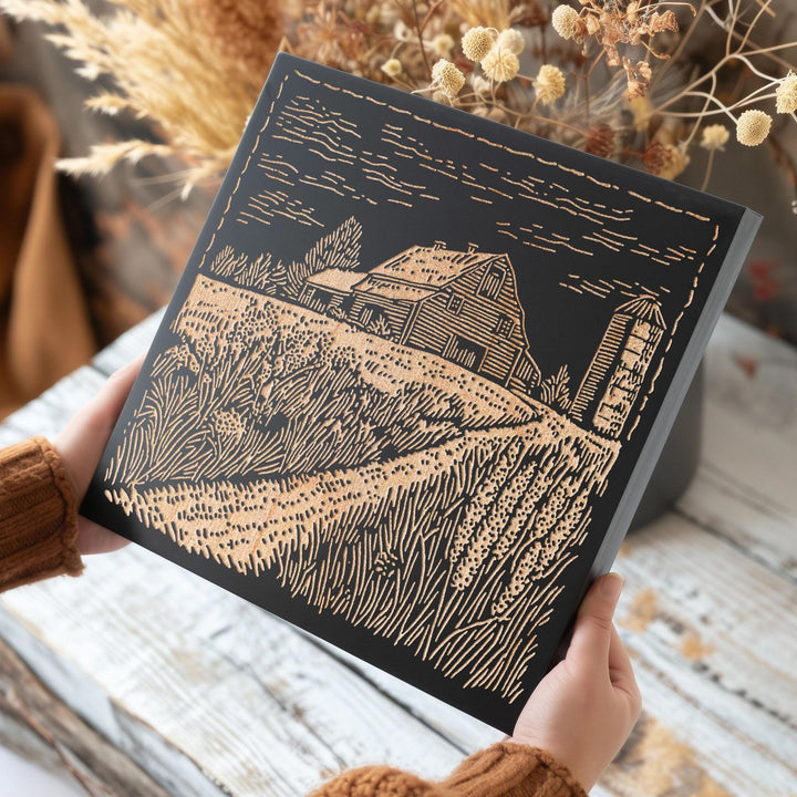 Farm Engraved Illustration