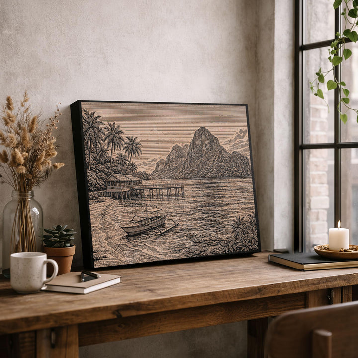 Palawan Limestone Bay Engraved Birch Art Panel