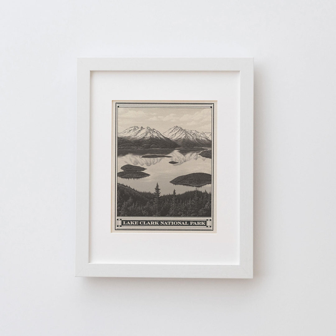 Lake Clark National Park Lithograph Style Print - Vintage Alaska archival matte fine art print gift. Dena&amp;