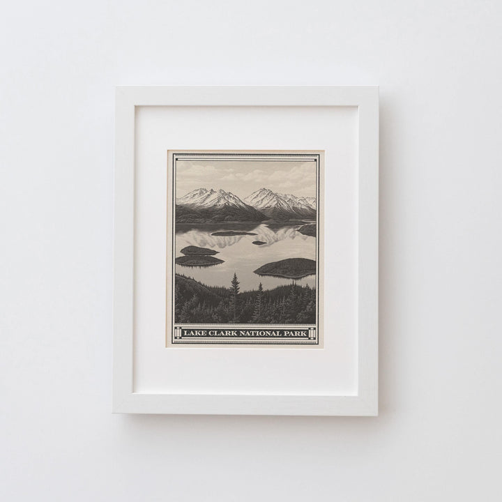 Lake Clark National Park Lithograph Style Print - Vintage Alaska archival matte fine art print gift. Dena&amp;