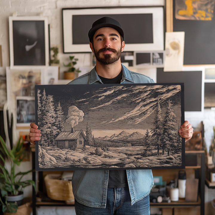 Cabin Engraved Illustration