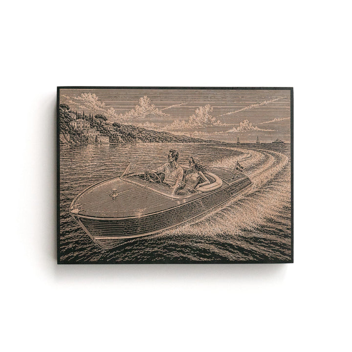Classic Riviera Speed Boat Engraved Illustration