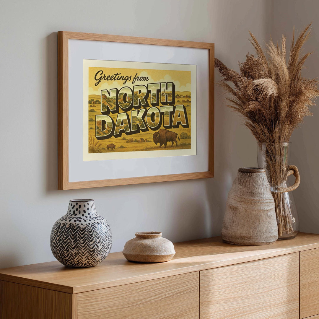 North Dakota Postcard Art Print