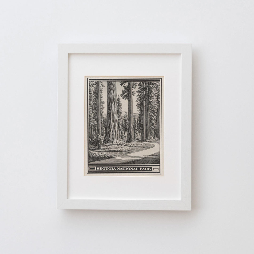 Sequoia National Park Lithograph Style Print - Vintage California archival matte fine art print. Giant Forest Sierra Nevada Mountains Gift.
