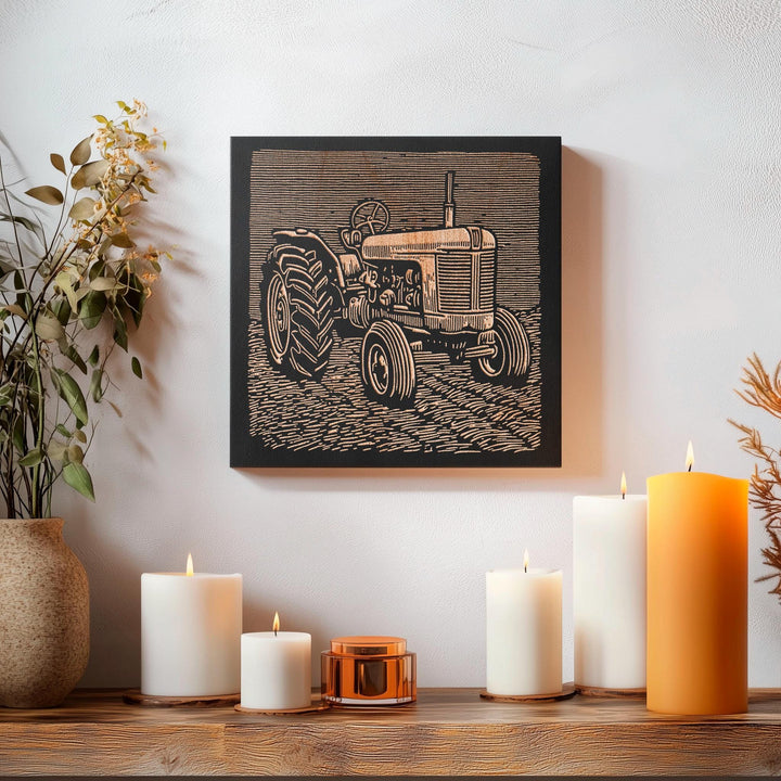 Farm Tractor Engraved Illustration
