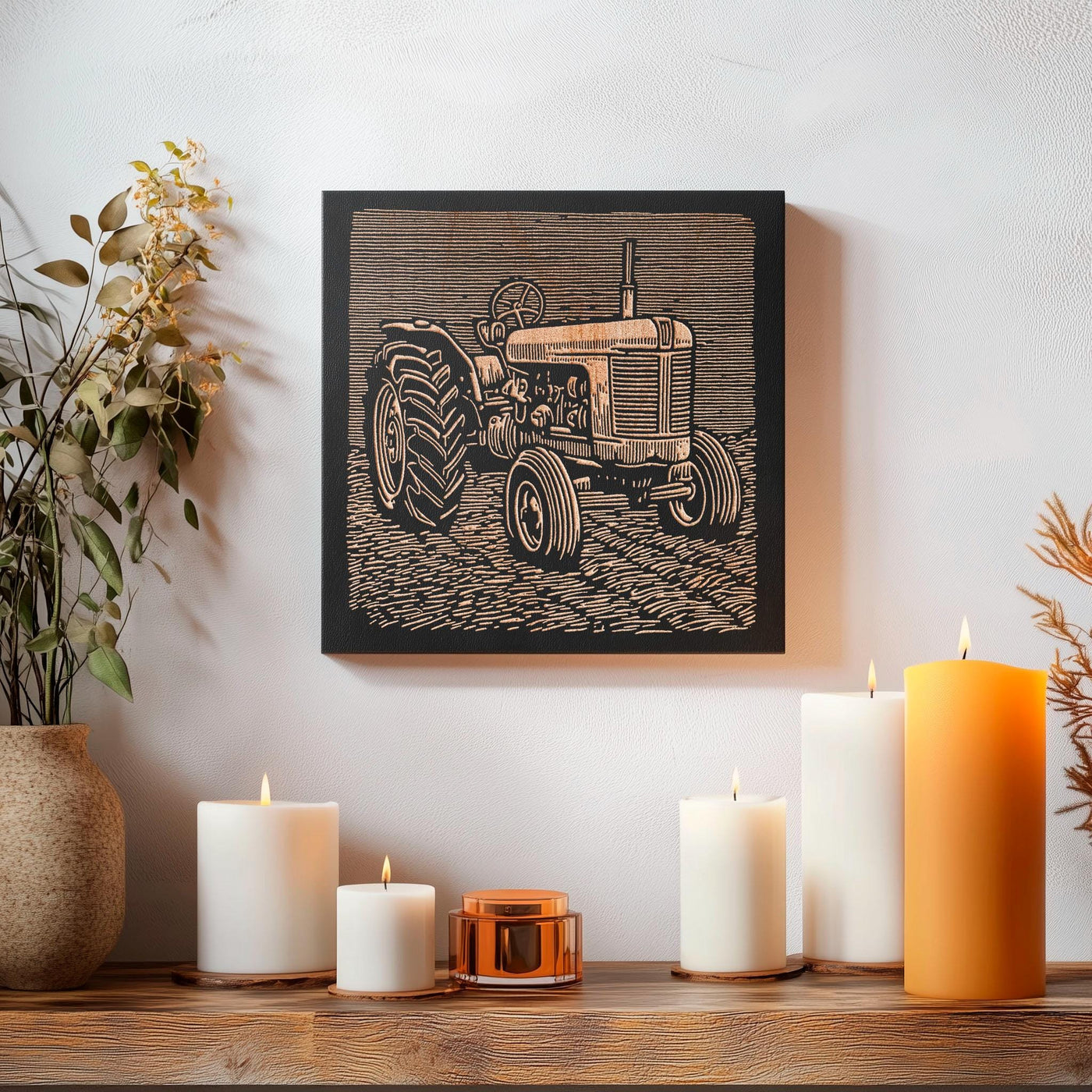 Farm Tractor Engraved Wood Wall Art Panel