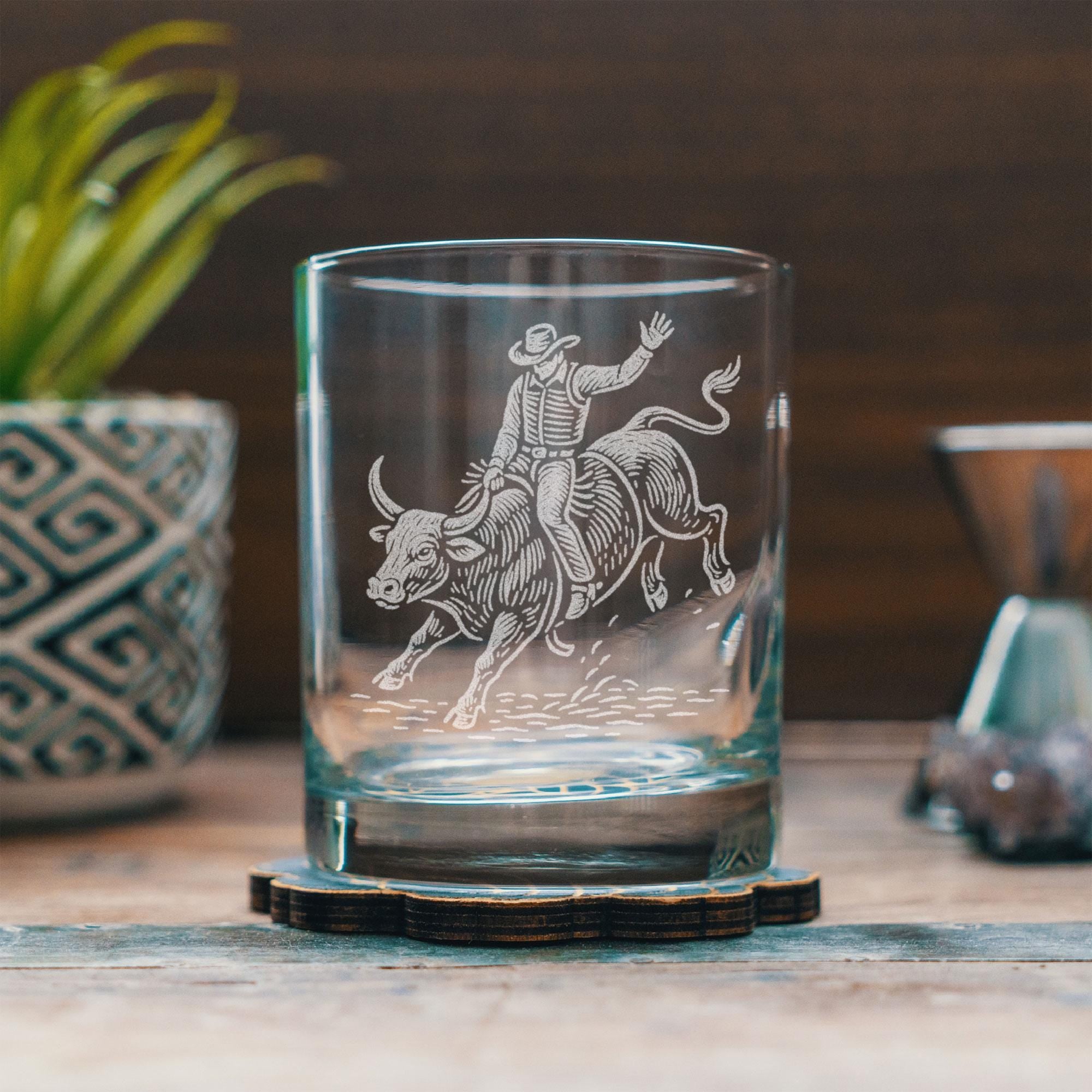 Bull Rider Engraved Glasses – Benoit's Design Co.