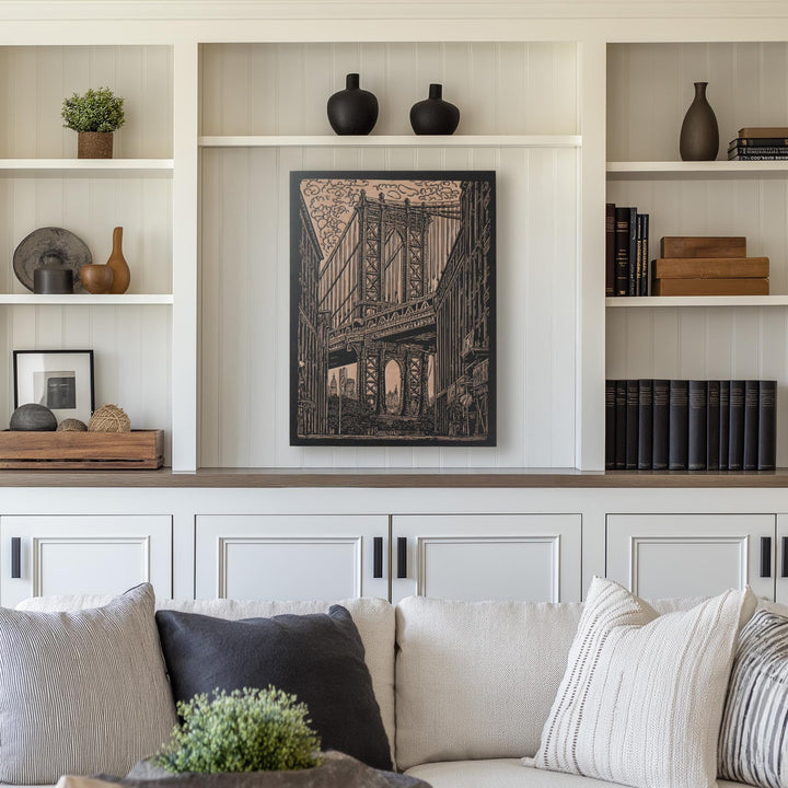 New York Manhattan Bridge Engraved Illustration