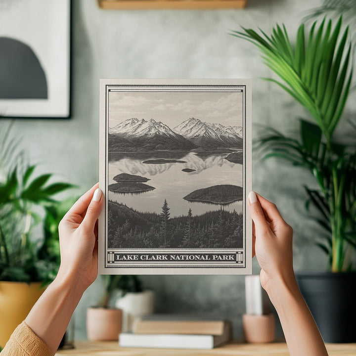 Lake Clark National Park Lithograph Style Print - Vintage Alaska archival matte fine art print gift. Dena&amp;