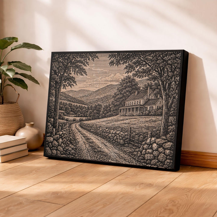 Berkshires Farmhouse Engraved Birch Art Panel