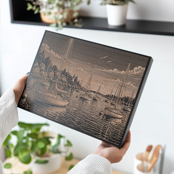 Calm Harbor Engraved Illustration