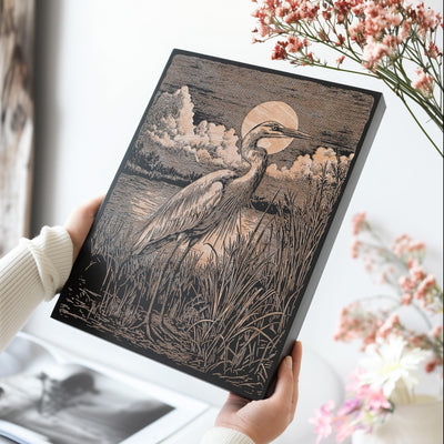 Blue Heron in Marsh Engraved Illustration