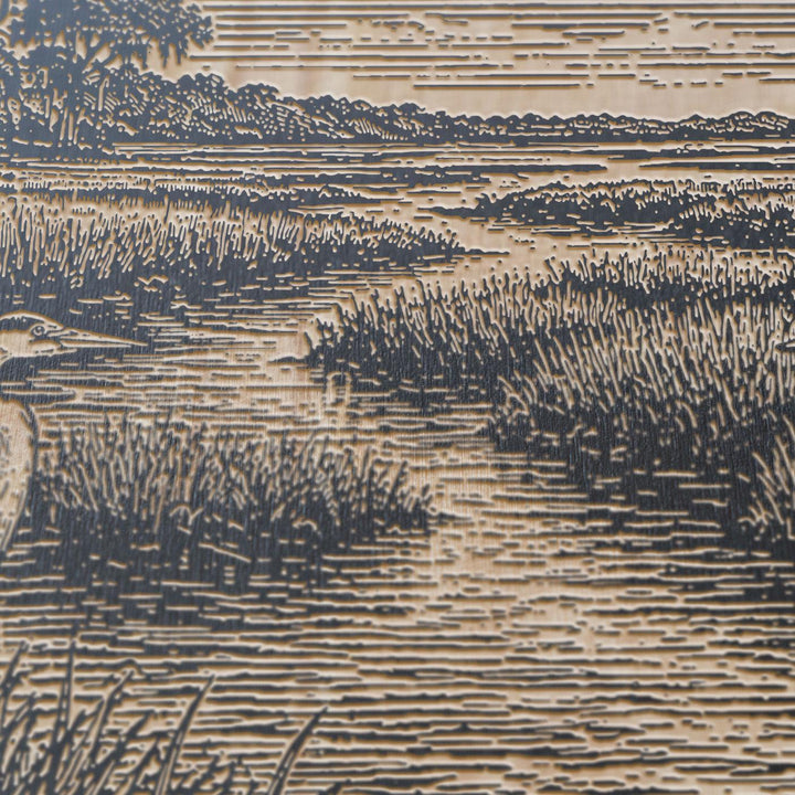 Lowcountry Marsh with Egrets Engraved Birch Art Panel