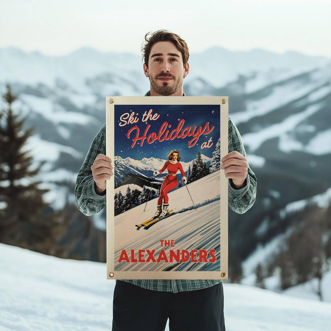 Custom Ski the Holidays Felt Banner