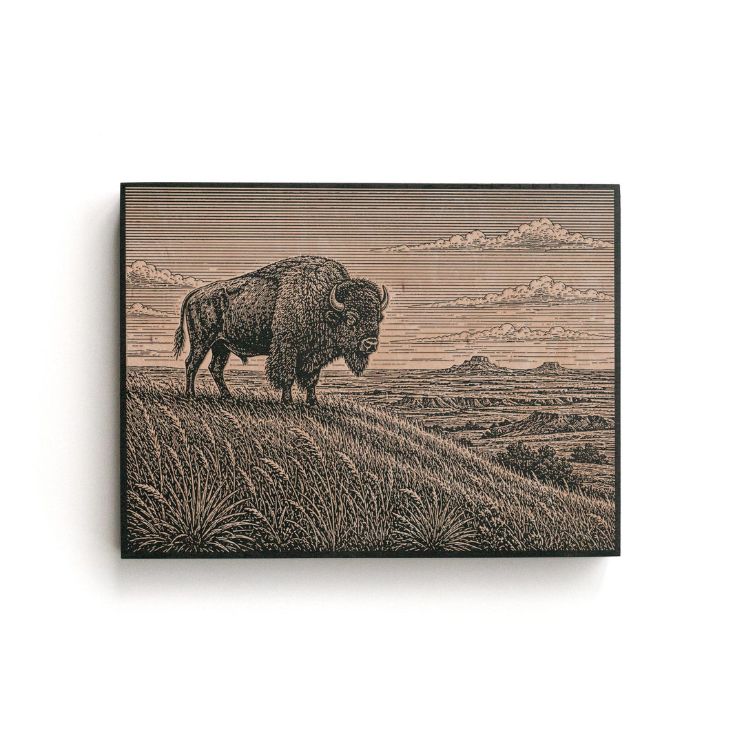 Bison Prairie Engraved Birch Art Panel